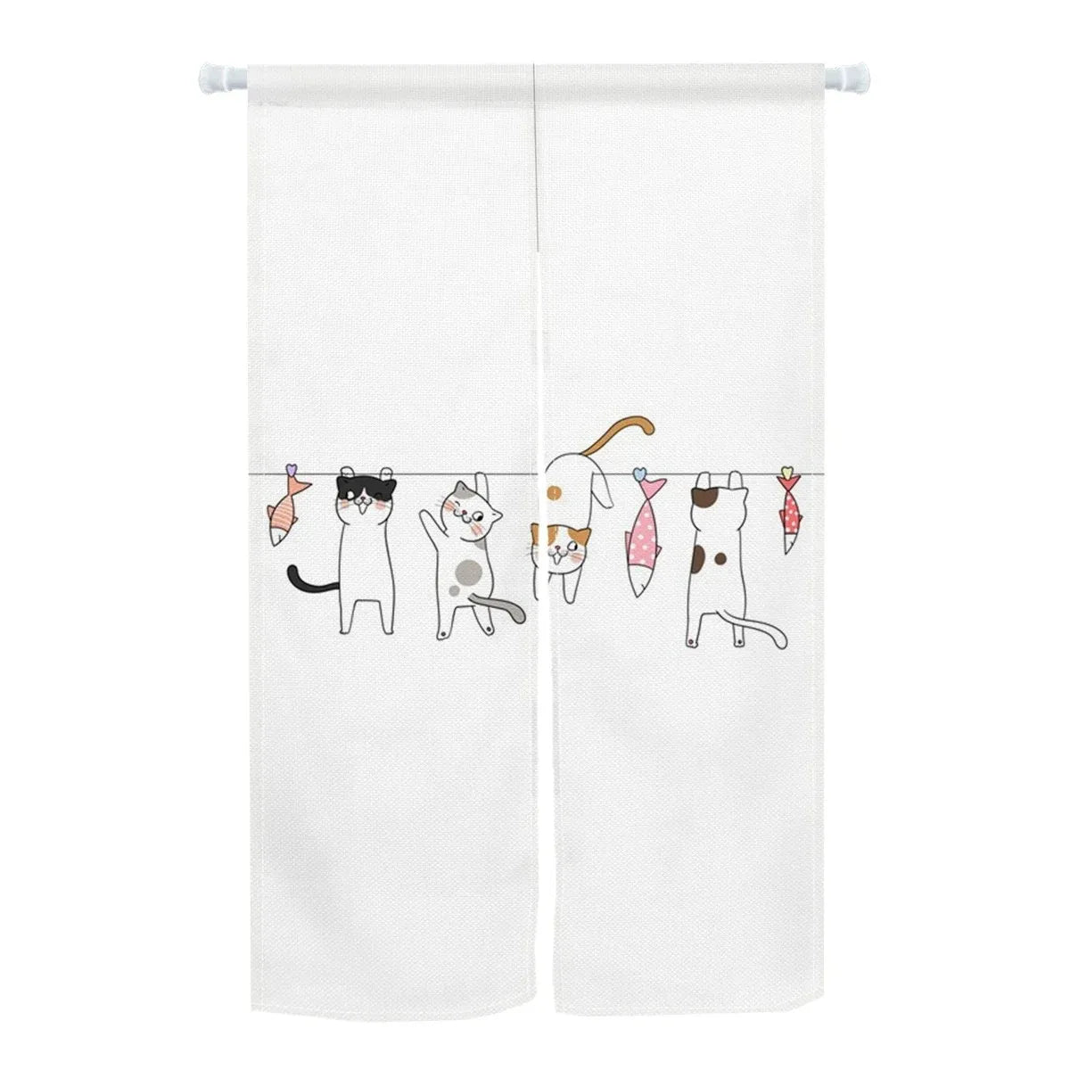 Cute Cat Door Curtain, Cartoon Printed Short Door Curtain for Kitchen & Dining Room, 1-Panel Polyester Room Divider for Home, Cafe & Office Decor