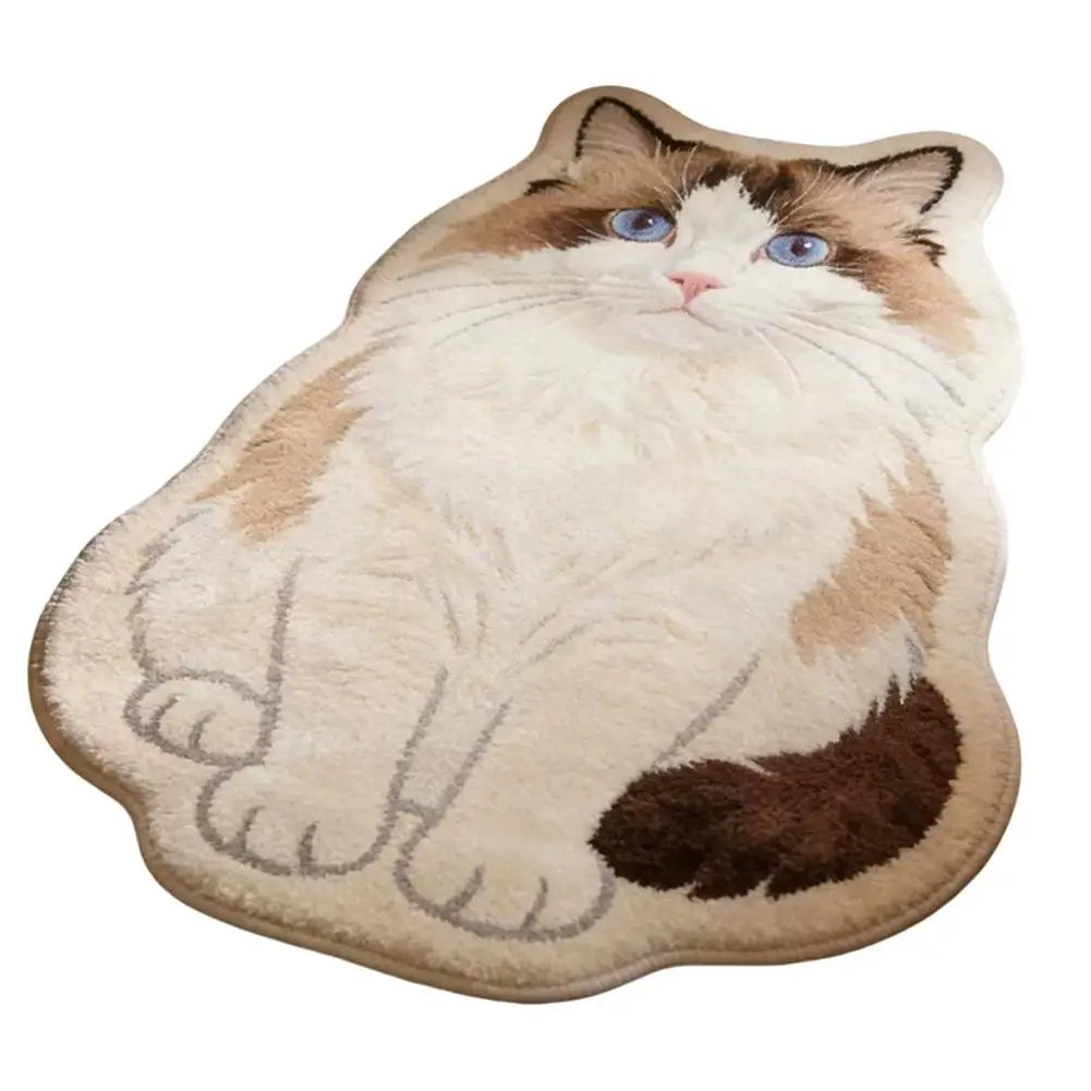 Cute Cat Shaped Rug 40×60cm, Irregular Plush Polyester Floor Mat with PP Backing, Soft Animal Carpet for Bedroom, Bathroom, Living Room & Cat Lovers