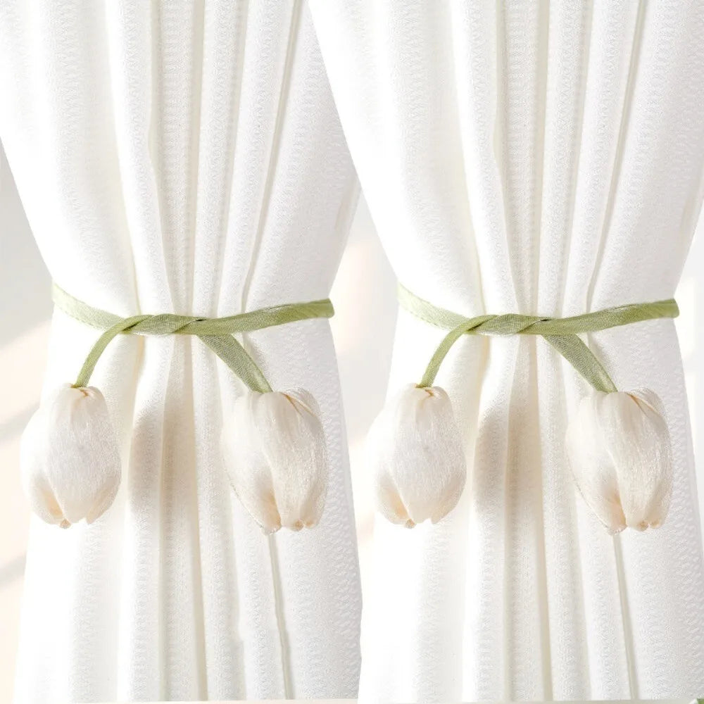 Adjustable Tulip Curtain Tiebacks, Elegant Floral Curtain Straps with Creative Design, Cotton Cloth Curtain Holdbacks for Living Room, Bedroom & Home Decor