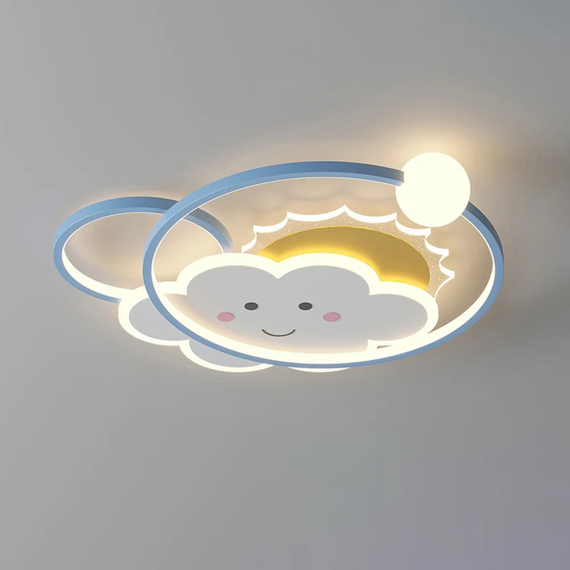 LED Kids Ceiling Light, Cute Sun Rainbow Cloud Cartoon Ceiling Lamp with Remote Control, Dimmable Nursery Bedroom Light for Baby Room, Boy & Girl Room Decor