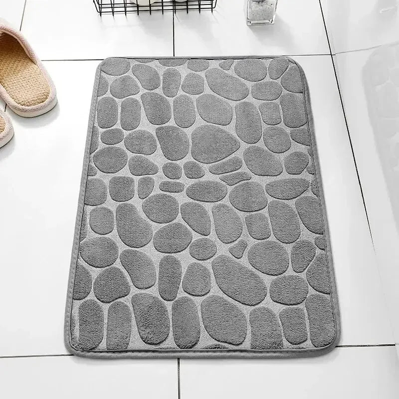 Embossed Memory Foam Bathroom Rug, Pebble Cobblestone Microfiber Floor Mat, Soft Anti-Slip Carpet for Bathroom, Living Room, Bedroom & Home Decor
