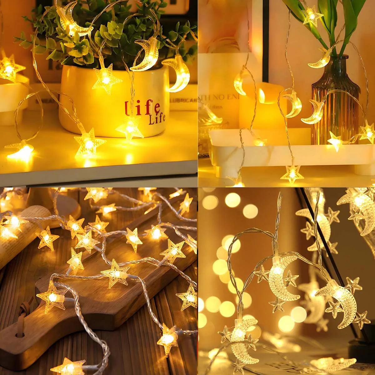 LED Moon & Star String Lights – USB & Battery Powered Fairy Lights for Christmas, Ramadan, Weddings, Birthdays & Party Décor