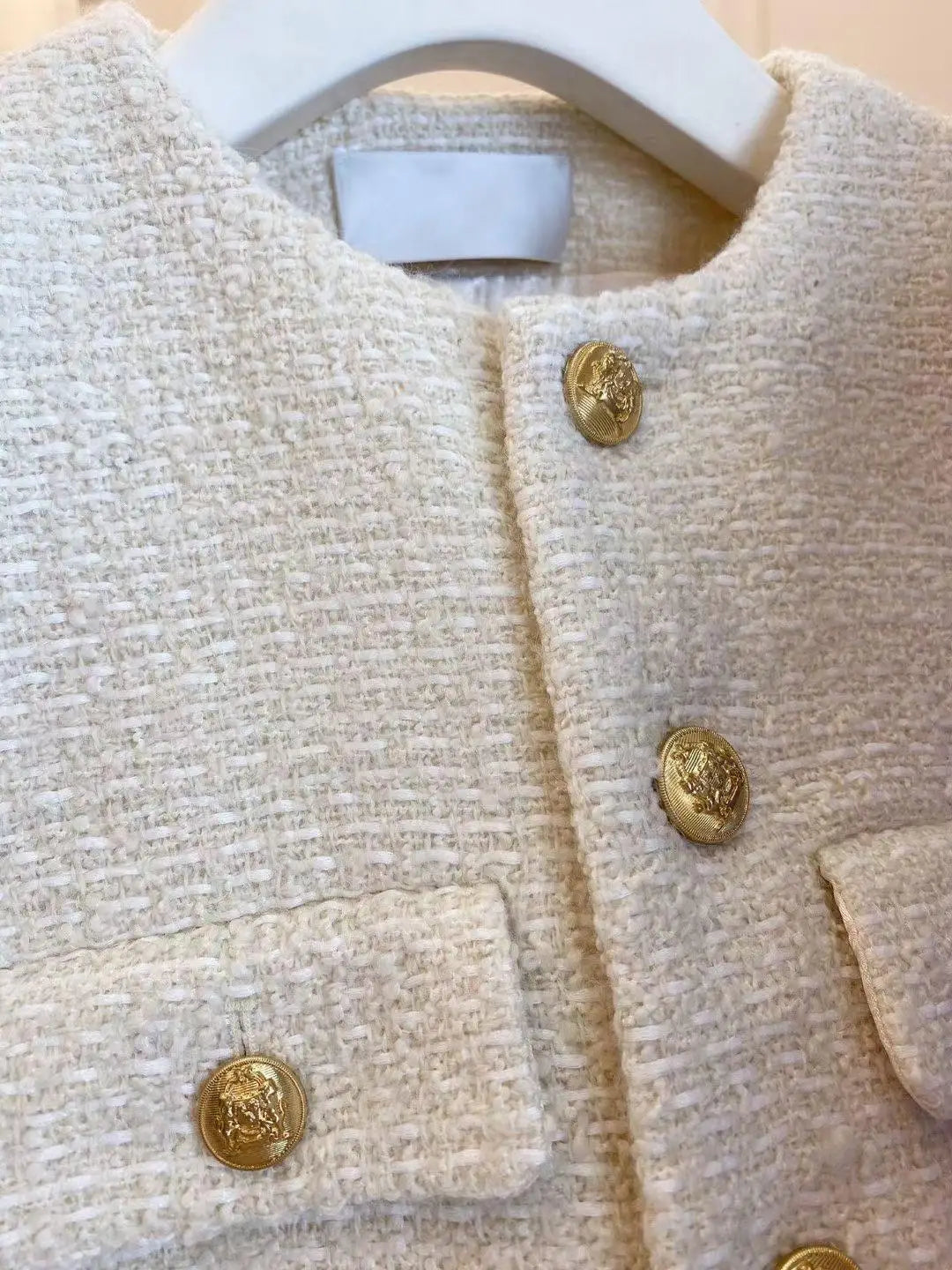 French Wool Tweed Coat Fashion High-end Gold Button Short Slim