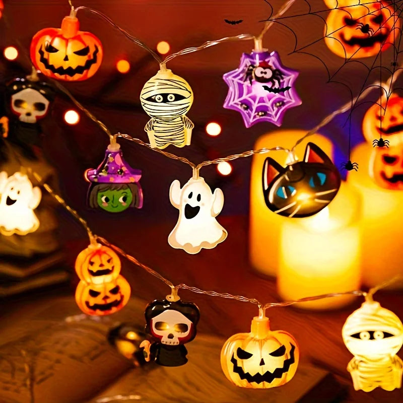 Halloween LED String Lights, Spooky Cartoon Fairy Lights for Kids’ Room, Wall & Indoor Decor, Battery-Powered Holiday Lights for Halloween Parties