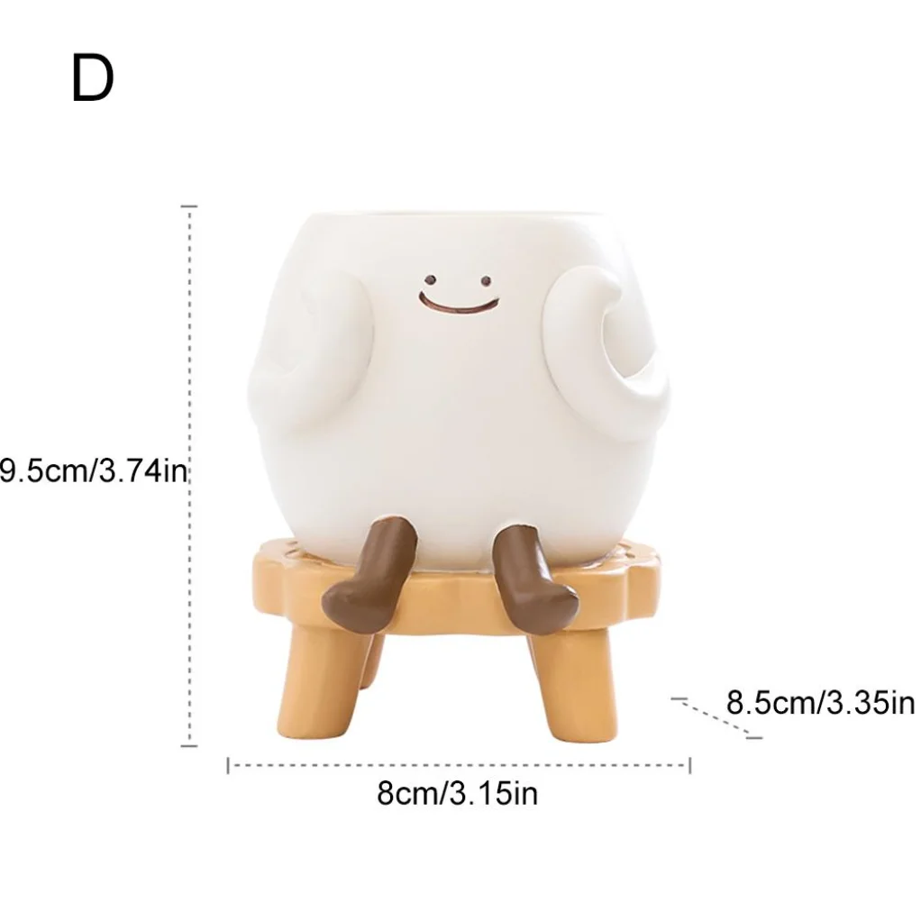 Cute Cartoon Resin Flower Pot, Round Face Sitting Planter for Succulents & Green Plants, Compact Desktop Planter for Desk, Shelf, Office & Home Decor