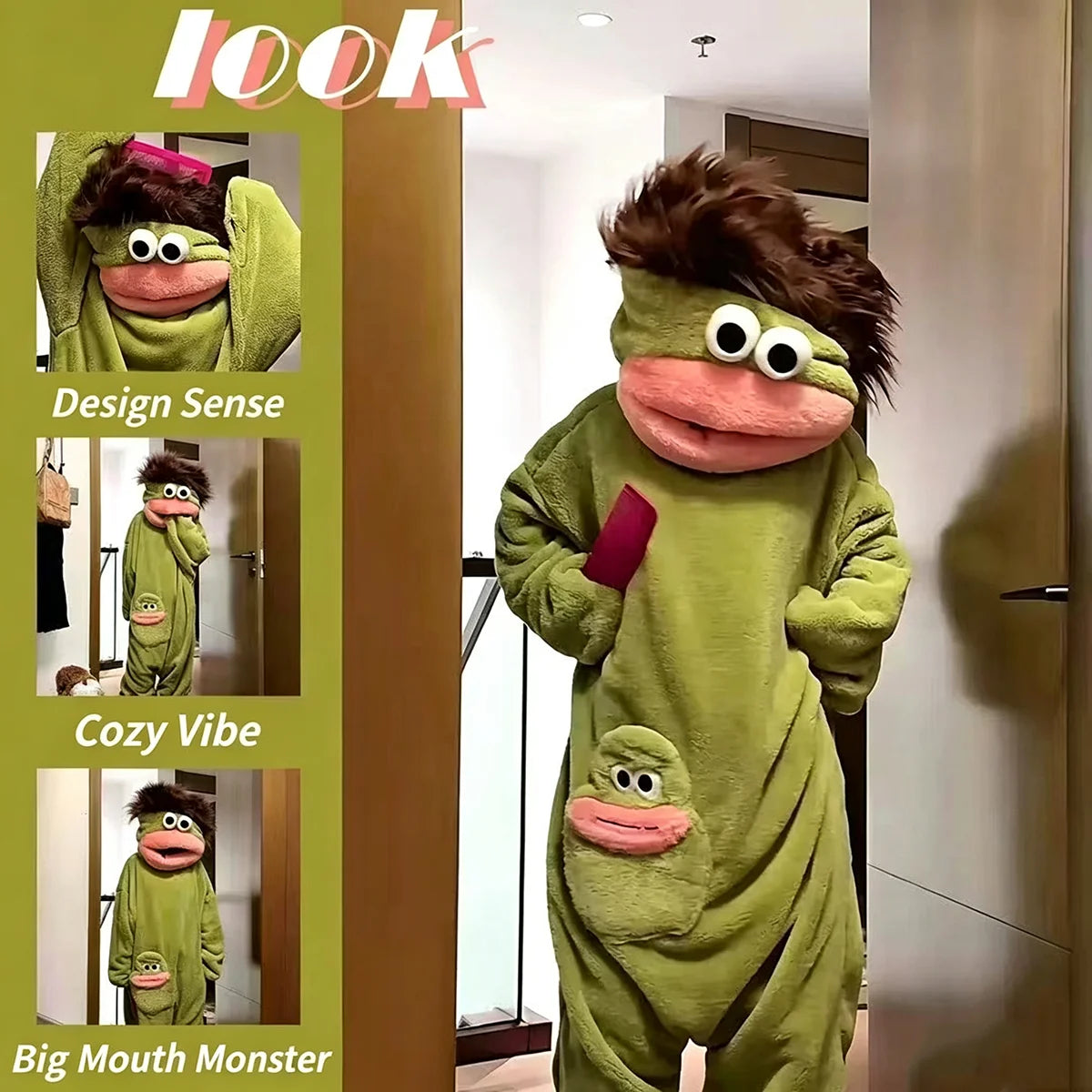 Hot Big Mouth Monster Cute Funny Onesie Pajamas Thickened Coral Fleece Homewear For Couples Men Women Autumn Cartoon Pajamas