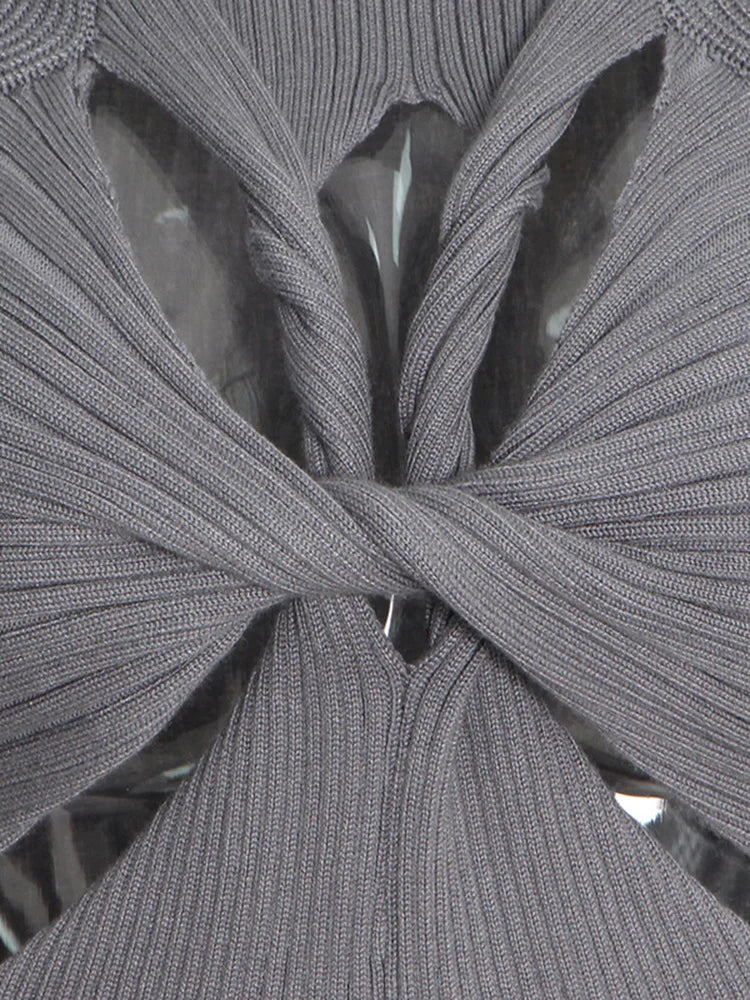 TWOTWINSTYLE Solid Hollow Out Knitting Tank Tops For Women Turtleneck Sleeveless Off Shoulder Slim Vests Female Fashion Clothing