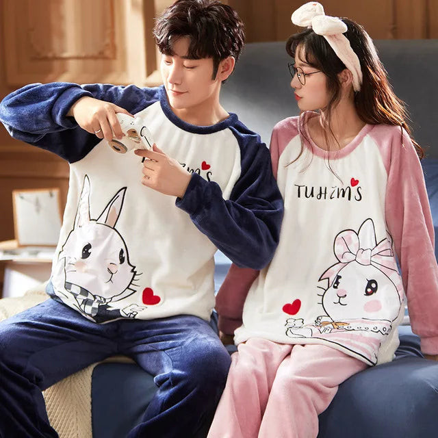 Couples Winter Pajama Set | Soft Kawaii  Cartoon Matching Sleepwear