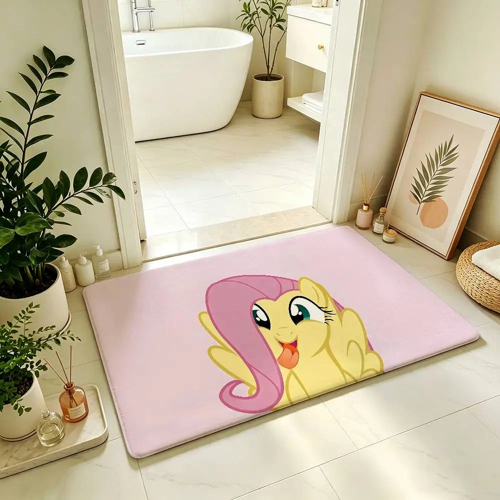 My Little Pony Kawaii Anime Rug, Cute Cartoon Polyester Floor Mat with Anti-Slip Backing, Soft Absorbent Carpet for Bathroom, Bedroom, Living Room & Entryway