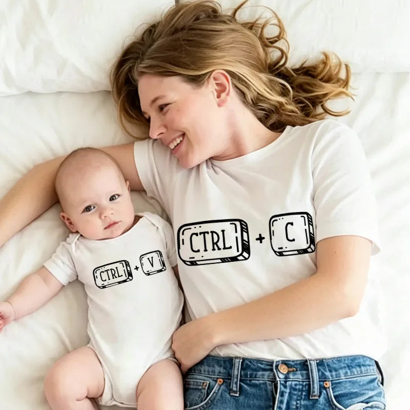 Ctrl C Ctrl V Family T-Shirt Father Mother and Son Daughter Tshirts Cute Copy Paste Matching Family Outfits Tops