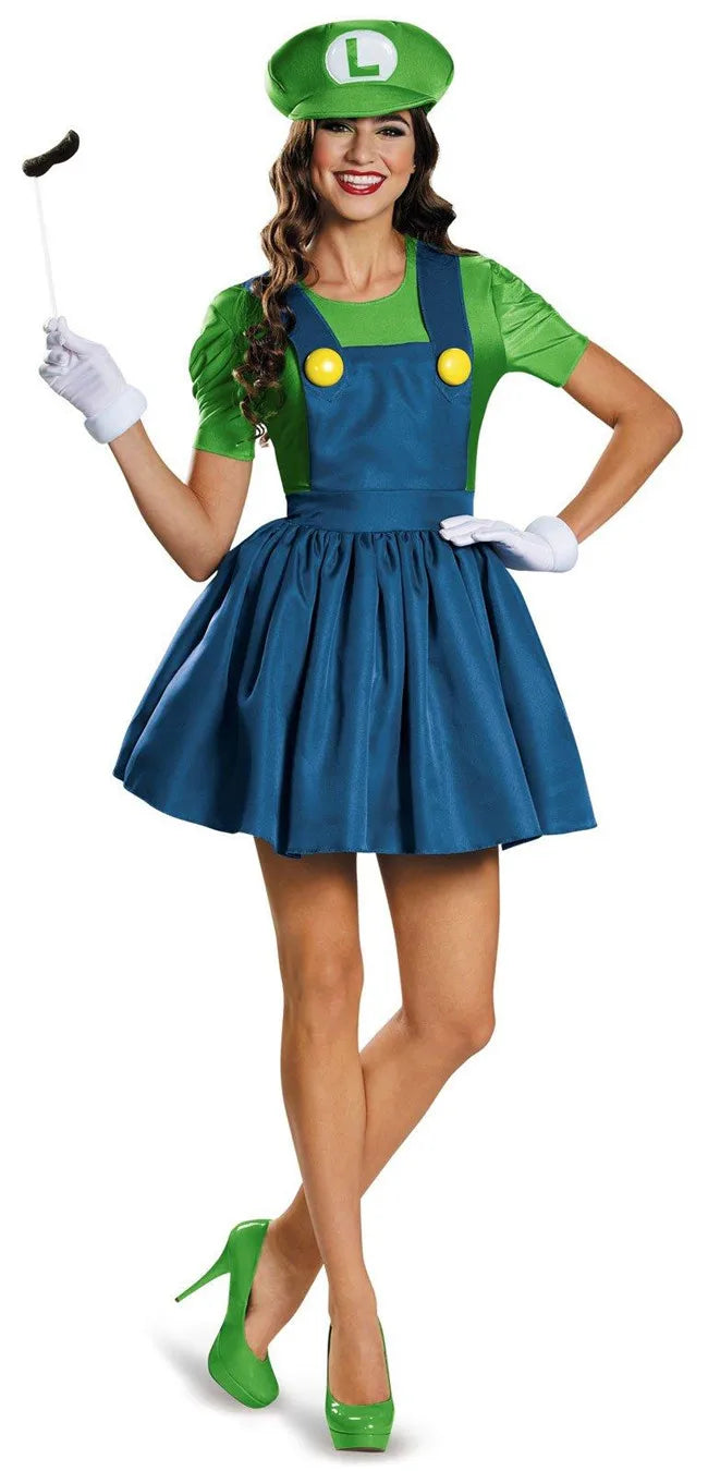 Halloween Carnival Theme Party Outfit Wholesale Women Red Green Skirt Costume Set With Hat Gloves Character Cosplay Clothing