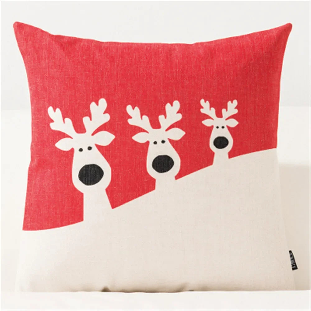 Christmas Pillow Cover 45×45cm & 30×50cm, Merry Christmas Snowman Snowflake Deer Cushion Cover, Beige Cartoon Holiday Decor for Sofa, Bed, Chair & Home