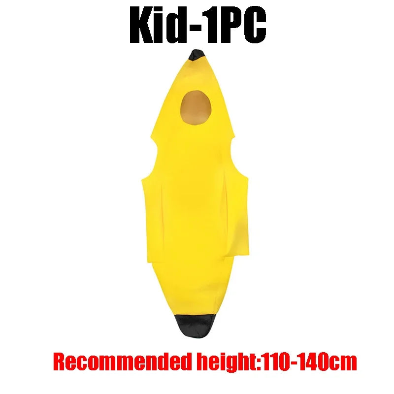 Banana Halloween Costume for Adults Kids Funny Fruit Stage Outfit Carnival Party Performance Wear Comedy Costume Set