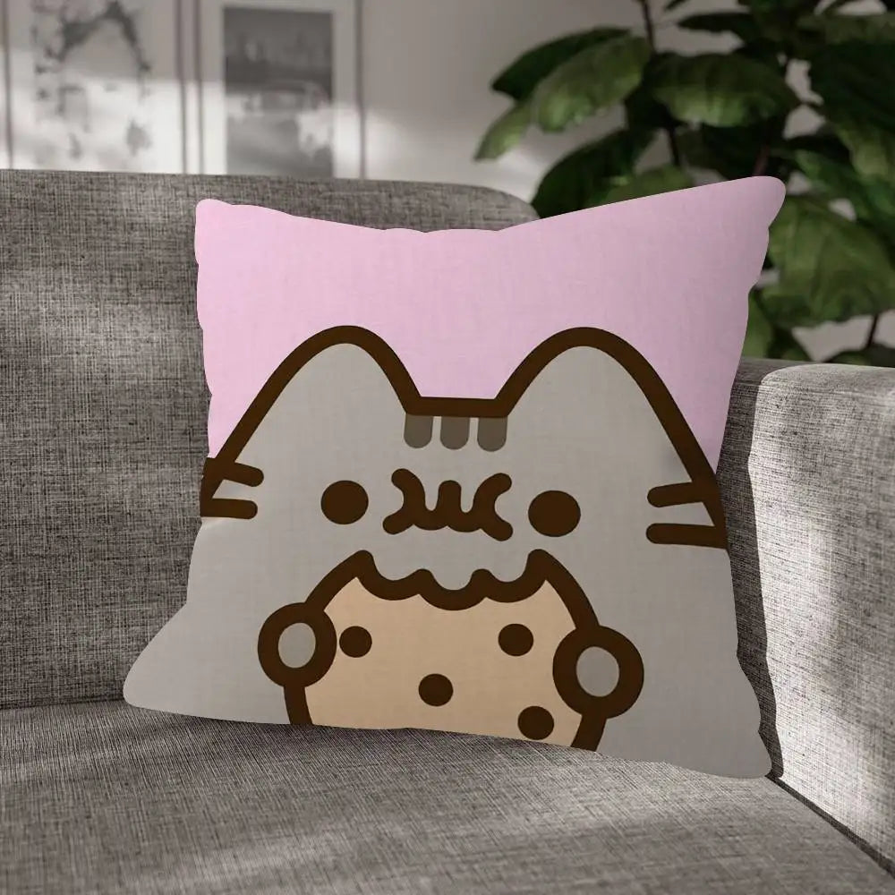 Pusheen Cartoon Cushion Cover, Cute Anime Printed Polyester Pillowcase, Decorative Throw Pillow Cover for Sofa, Bed, Bedroom, Kids’ Room & Home Decor