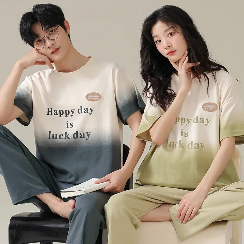 Summer Sleep Lounge Pajama Short-Sleeved Women's Pajama Set Cartoon Pyjamas Pure Cotton Couple Sleepwear Home Fashion