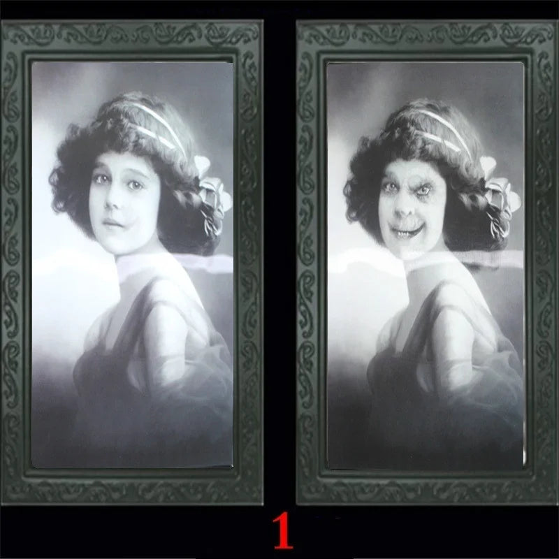 Halloween Party Horror Props 3D Changing Face Ghost Picture Frame Scary Wall Hanging Ornament Haunted House Atmosphere Decor