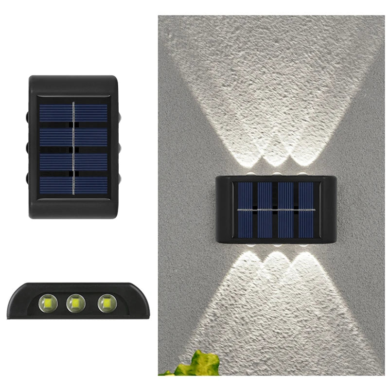 6-LED Solar Wall Lights, Up & Down Outdoor Garden Lights with Automatic Light Control, Warm White/White ABS+PC Solar Lamps for Yard, Balcony, Patio & Terrace Decor