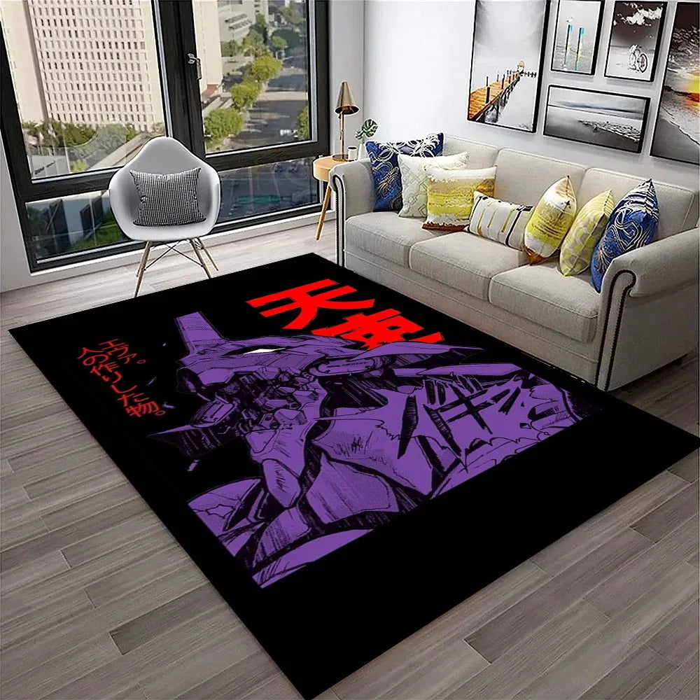 Evangelion Anime Rug, E-Evangelions G-Genesis Cartoon Polyester Flannel Carpet with Anti-Slip Backing, Decorative Floor Mat for Living Room, Bedroom, Kids’ Room & Gaming Area
