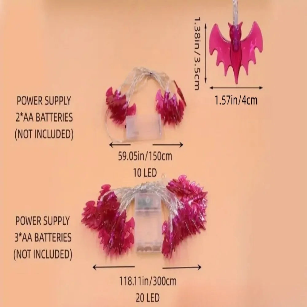 Halloween Bat LED String Lights 1.5M–3M, Spooky Bat Fairy Lights for Indoor & Outdoor Decor, Haunted House, Bedroom, Yard & Halloween Party Decoration