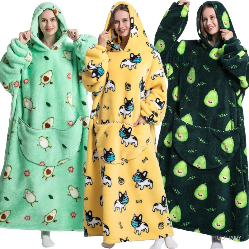 Women's Plush Blanket,Men's Warm And Thick Hooded Adult Cosplay Cute Cartoon Tv Blanket Bodysuit Extra Long Home Wear Pajamas