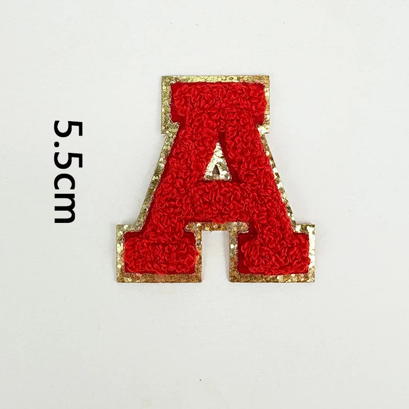 Red Letter Sticker Patches 5.5cm, Embroidered Chenille Alphabet Appliques for Clothing, Jackets & Bags, Stick-On DIY Fabric Accessories