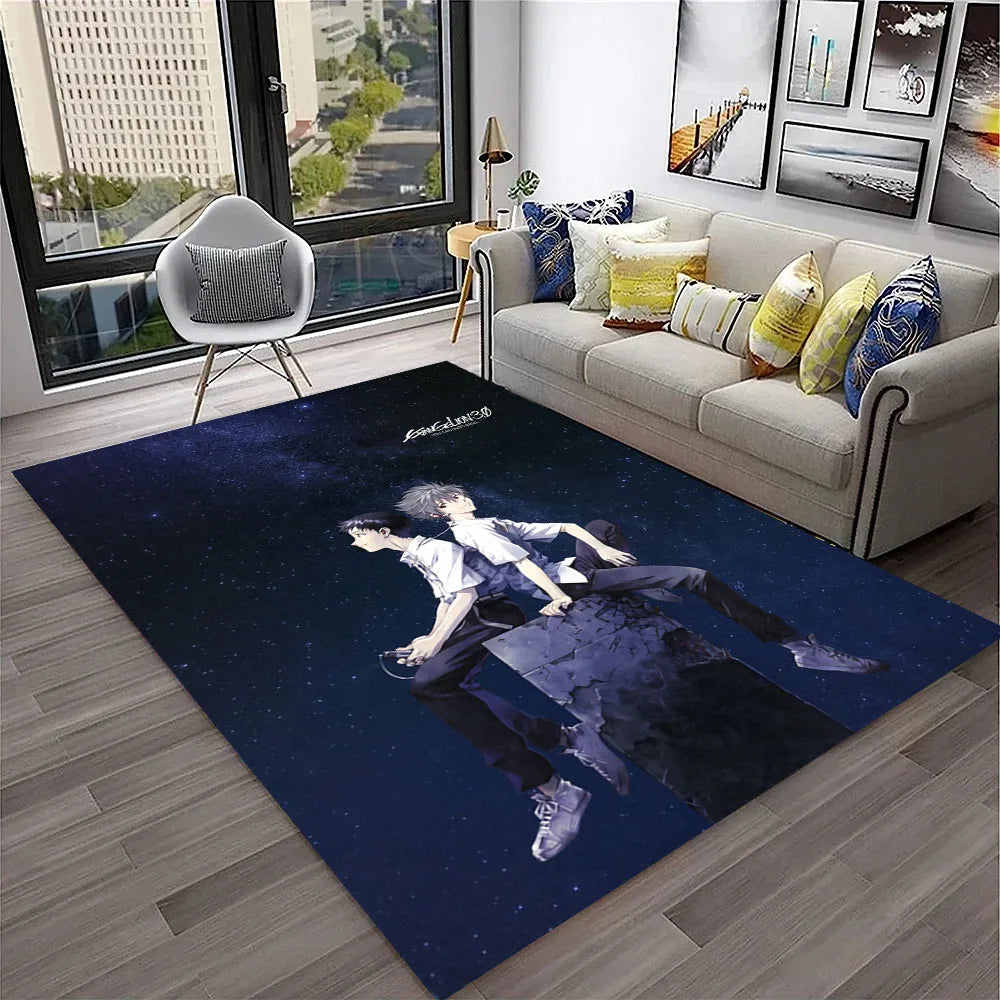 Evangelion Anime Rug, E-Evangelions G-Genesis Cartoon Polyester Flannel Carpet with Anti-Slip Backing, Decorative Floor Mat for Living Room, Bedroom, Kids’ Room & Gaming Area