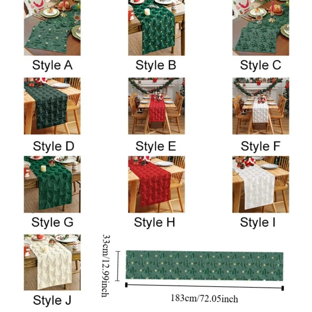 Christmas Tree Table Runner 33×183cm – Plush Embroidered & Embossed Holiday Tablecloth for Dining Table, Festive Home Decor