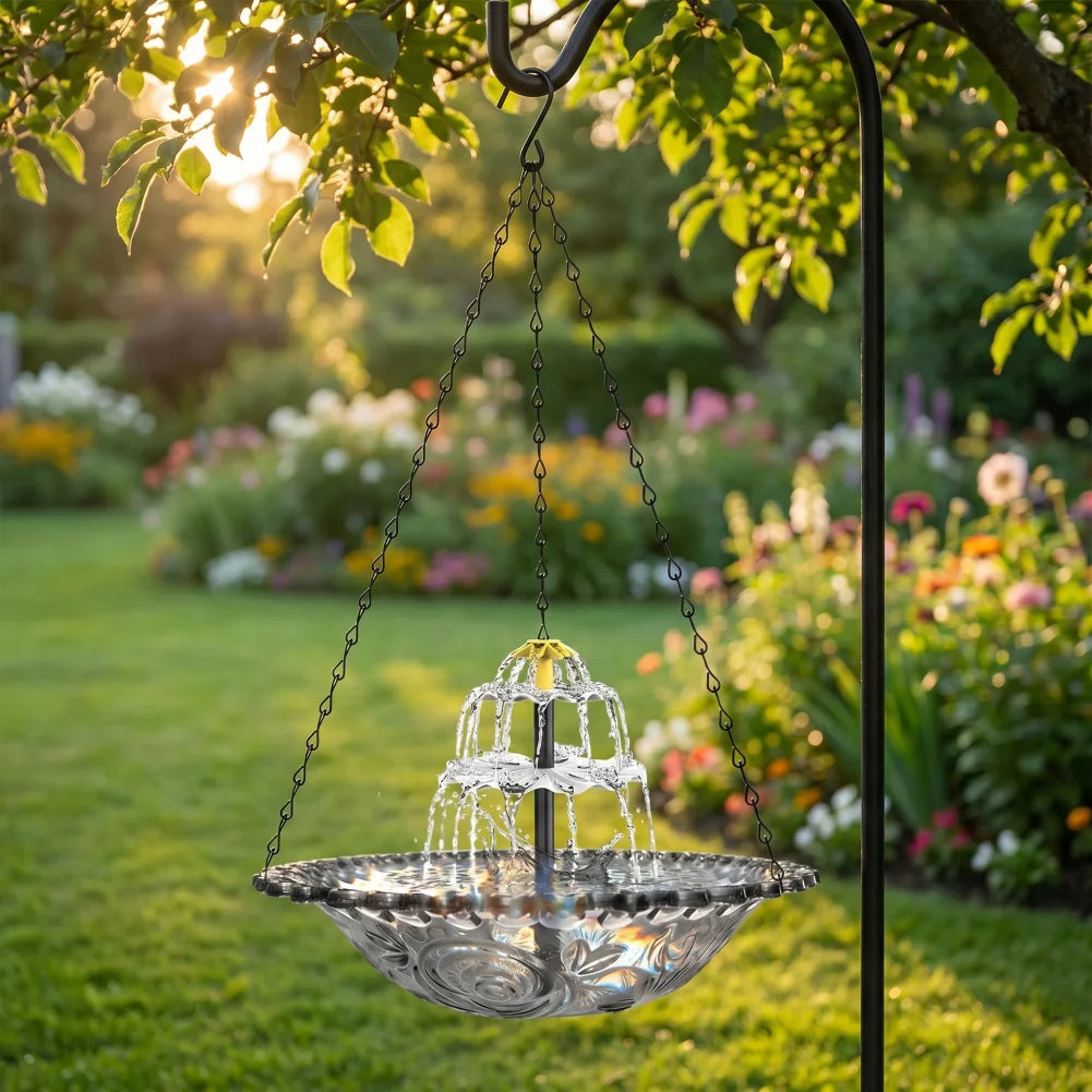 Solar Bird Bath Solar Powered Hanging Bird Bath Fountain Outdoor Cascade Water Fountain Pump Hummingbird Shower Bowl for Garden