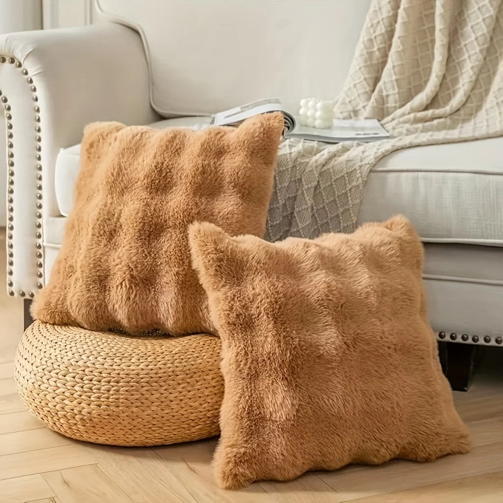 Pack of 2 Plush Decorative Pillow Covers – Modern Minimalist Solid Cushion Cases for Sofa, Bed, Bedroom & Car