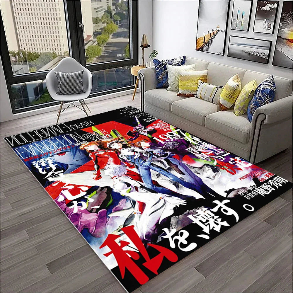 Evangelion Anime Rug, E-Evangelions G-Genesis Cartoon Polyester Flannel Carpet with Anti-Slip Backing, Decorative Floor Mat for Living Room, Bedroom, Kids’ Room & Gaming Area