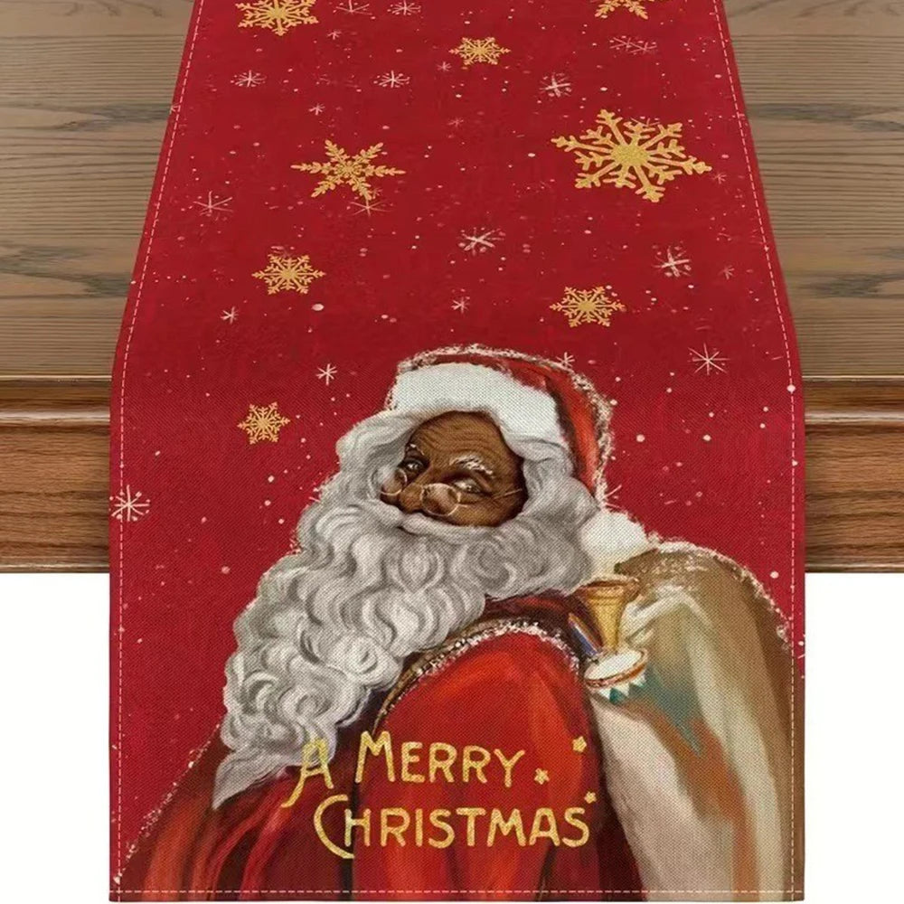 Christmas Table Runner with Santa & Snowman Design, Festive Holiday Dining Table Decor for Christmas & New Year, Cartoon Winter Table Cover for Home, Party & Celebration