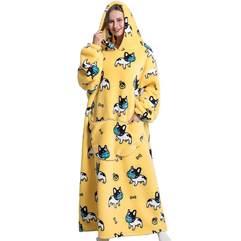 Women's Plush Blanket,Men's Warm And Thick Hooded Adult Cosplay Cute Cartoon Tv Blanket Bodysuit Extra Long Home Wear Pajamas