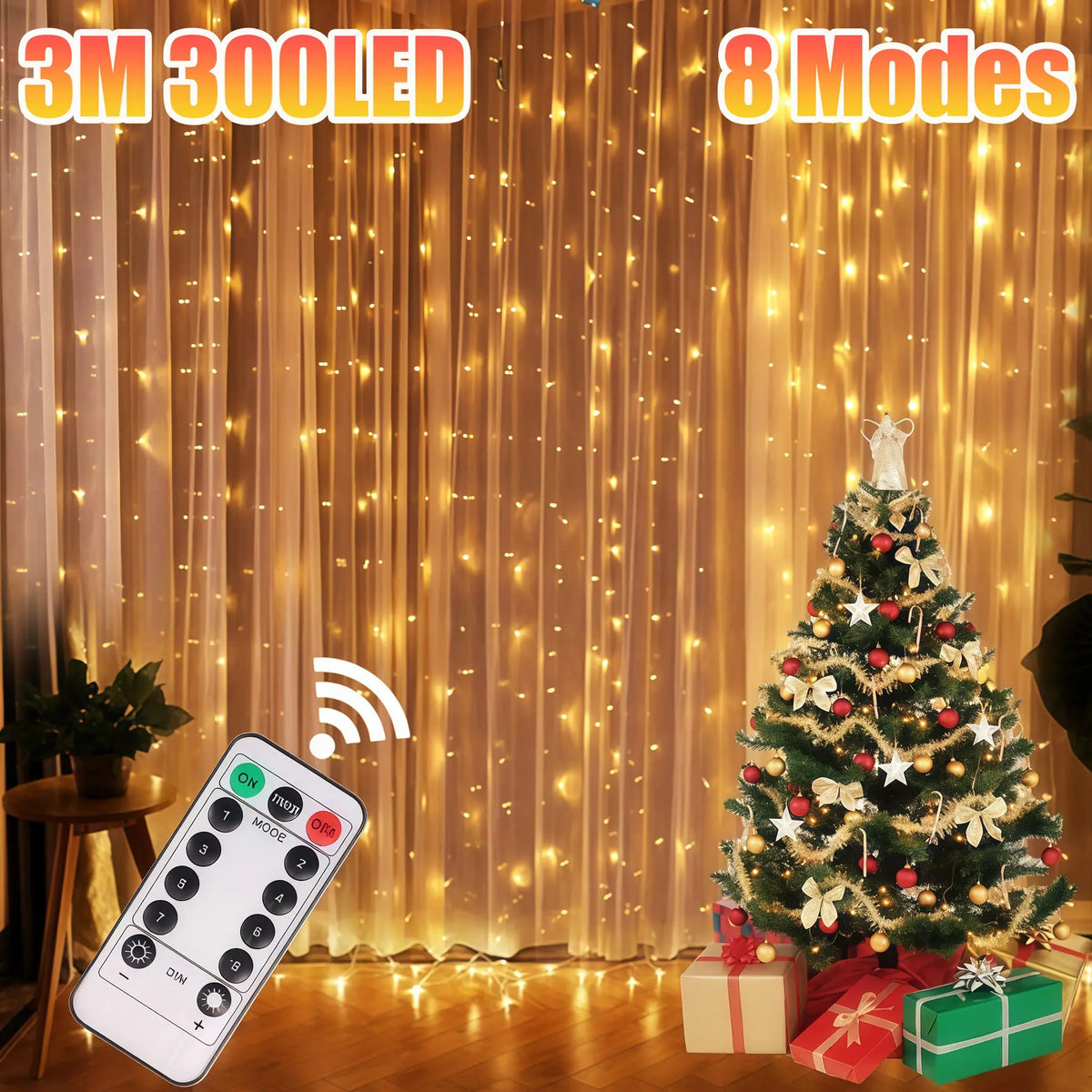 Christmas Curtain LED String Lights with Remote Control, 8 Modes USB Fairy Lights in Warm White, White & Multicolor, 1–3m Drop for Wedding, Bedroom, Party & Holiday Decor