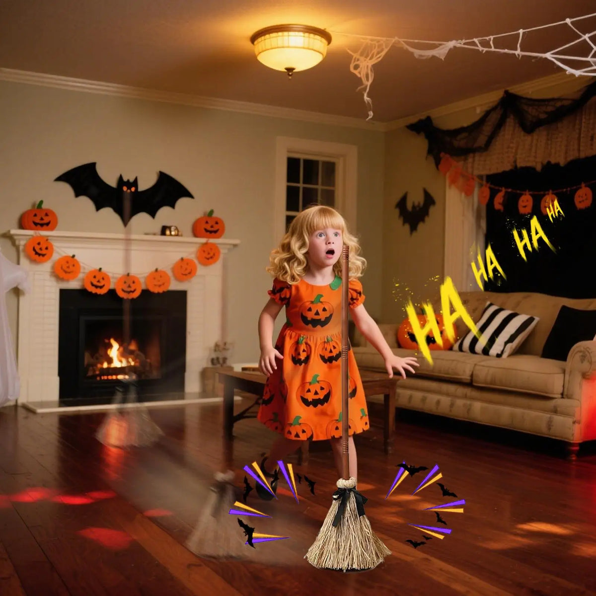 Halloween Floating Witch Broom Haunted Dancing Moving Broomstick Magic Enchanter Sorceress Carnival Dress Up Party Props