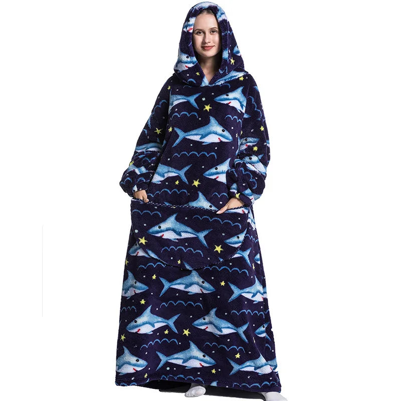 Women's Plush Blanket,Men's Warm And Thick Hooded Adult Cosplay Cute Cartoon Tv Blanket Bodysuit Extra Long Home Wear Pajamas