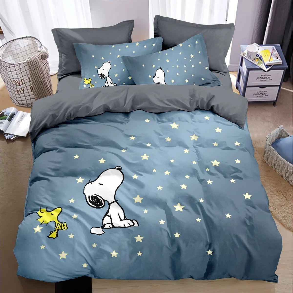 Classic Beagle Cartoon Duvet Cover Set – Black & White Comic Dog Bedding with Pillowcases, Cute Vintage Bedroom Decor & Gift