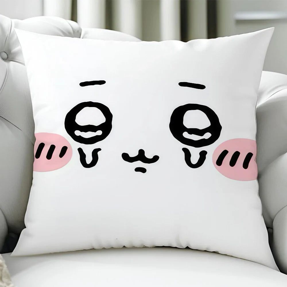 Chiikawa Cute Cartoon Cushion Cover – Double-Sided Printed Zipper Pillowcase, Soft Polyester Decorative Cover for Sofa, Bed & Car