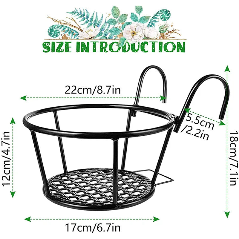 Balcony Iron Hanging Flower Rack, Metal Railing Plant Pot Holder for Succulents & Pothos, Space-Saving Hanging Plant Display Stand for Home, Garden & Indoor Decor