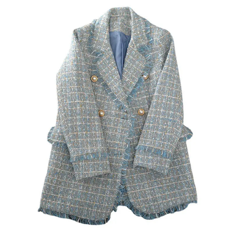 Large Size Women's Tweed Suit 2025 Spring Autumn Long Sleeve Vintage