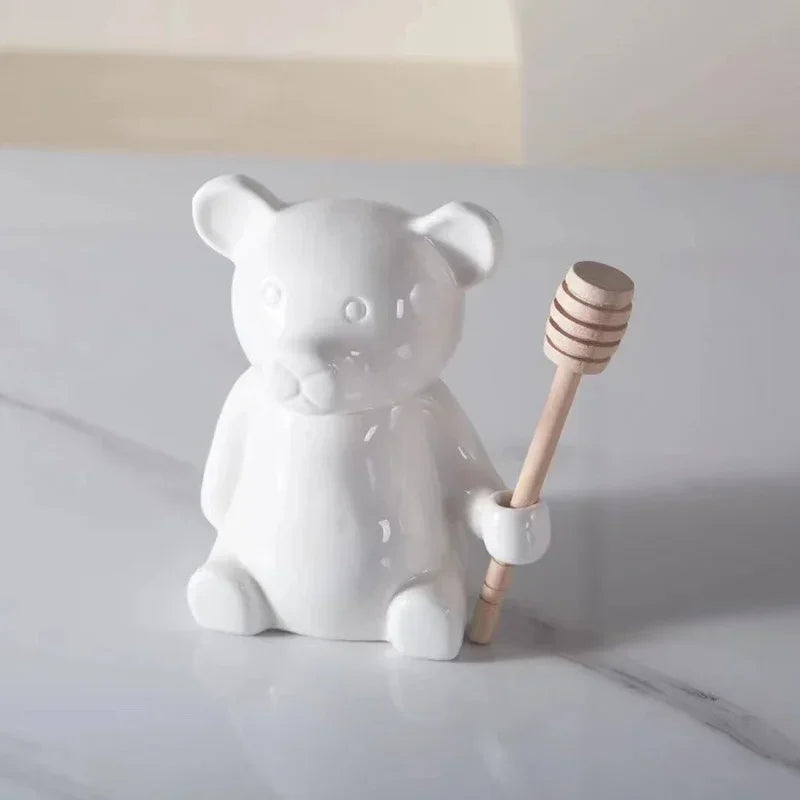 Ceramic Cute Bear Honey Jar with Lid Candy Storage Jar for Kitchen Honey Spoon Tea Storage Box Kitchen Accessory Home Decor