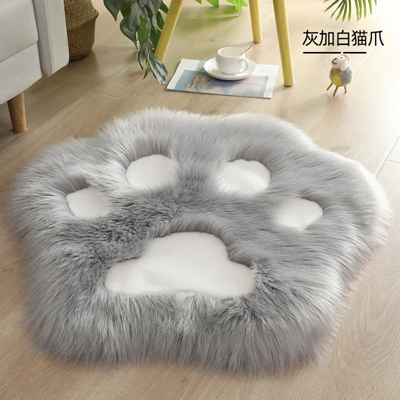 Cat Paw Plush Rug 60×60cm, Soft Flocked Acrylic Floor Mat with Suede Backing, Cute Animal Carpet for Bedroom, Sofa, Seat Cover & Home Decor