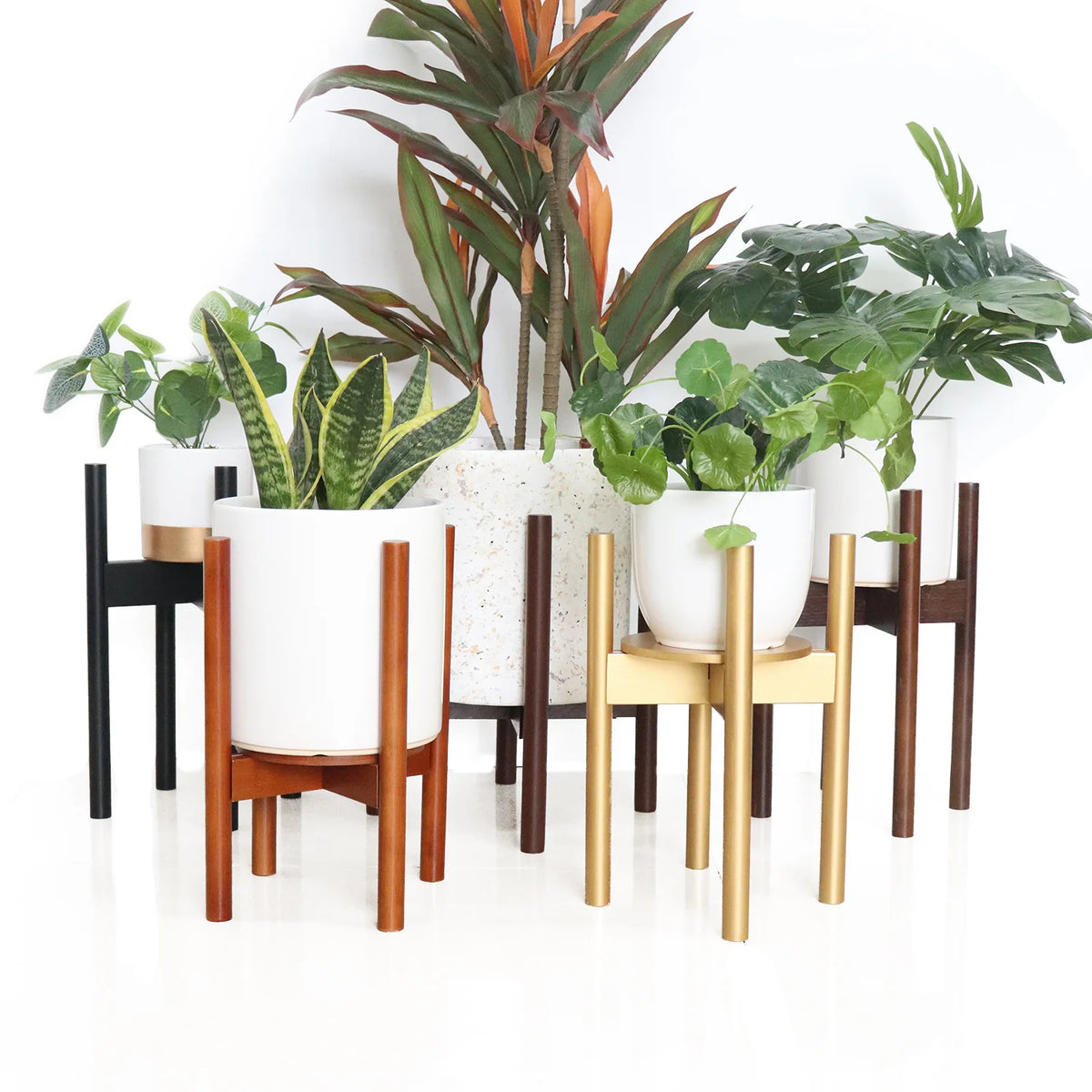 Adjustable Wooden Plant Stand, Modern Indoor Flower Pot Holder, Natural Wood Plant Display Rack for Home, Living Room, Bedroom, Balcony & Contemporary Decor