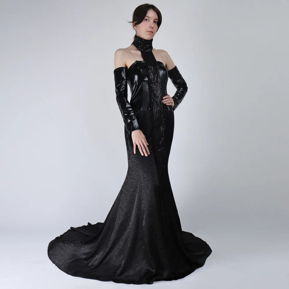 Halloween party uniform Padmé Amidala PNA SW cosplay costume Movie Women's sexy black dress waist tied gloves headwear