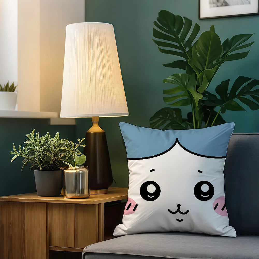Chiikawa Cute Cartoon Cushion Cover – Double-Sided Printed Zipper Pillowcase, Soft Polyester Decorative Cover for Sofa, Bed & Car