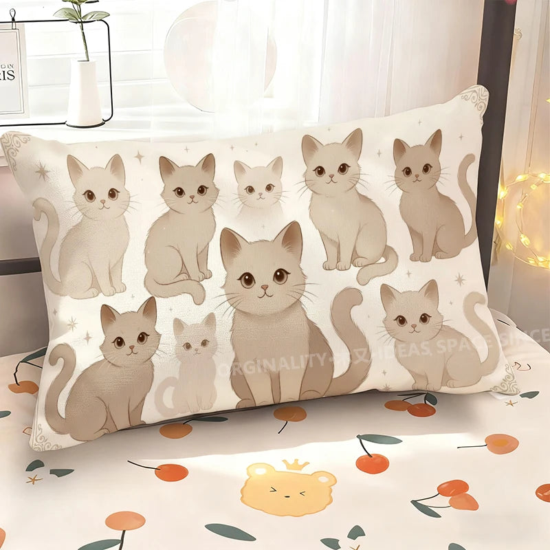 Cute Cat Pillow Cover, Rectangular Printed Polyester Peachskin Cushion Case, Single-Sided Cat Pattern Throw Pillowcase for Sofa, Bedroom, Bed, Car & Home Decor