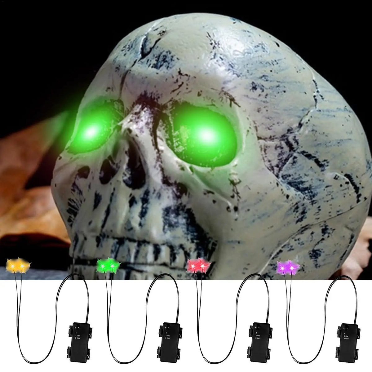 Halloween Props lights LED Spooky Props Decorations for Skeleton Pumpkins Tombstones Glowing Eye Lights With Timer, only lights