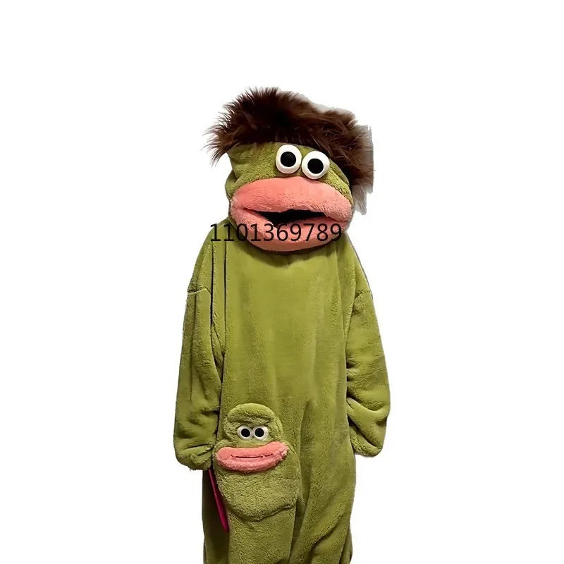 Cartoon Big Mouth Monster Cute Funny Onesie Pajamas Thickened Coral Fleece Homewear For Couples Men Women Autumn Winter Pajamas