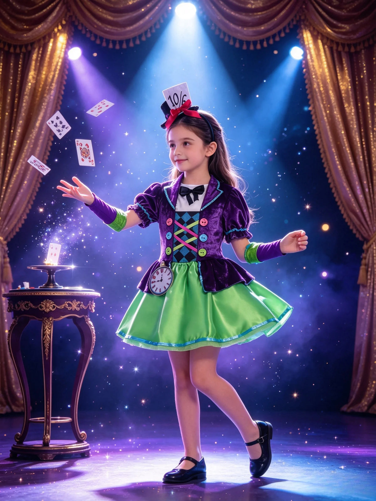 Girls fancy themed costume set with dress, headband and gloves, kids Halloween outfit for party role‑play.