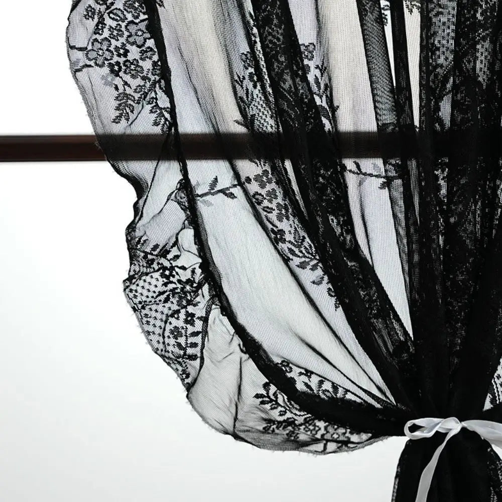 2-Piece French Lace Sheer Curtains, Ruffled Edge Floral Embroidered Polyester Curtains, Rustic Retro European Window Drapes for Bedroom, Living Room & Home Decor