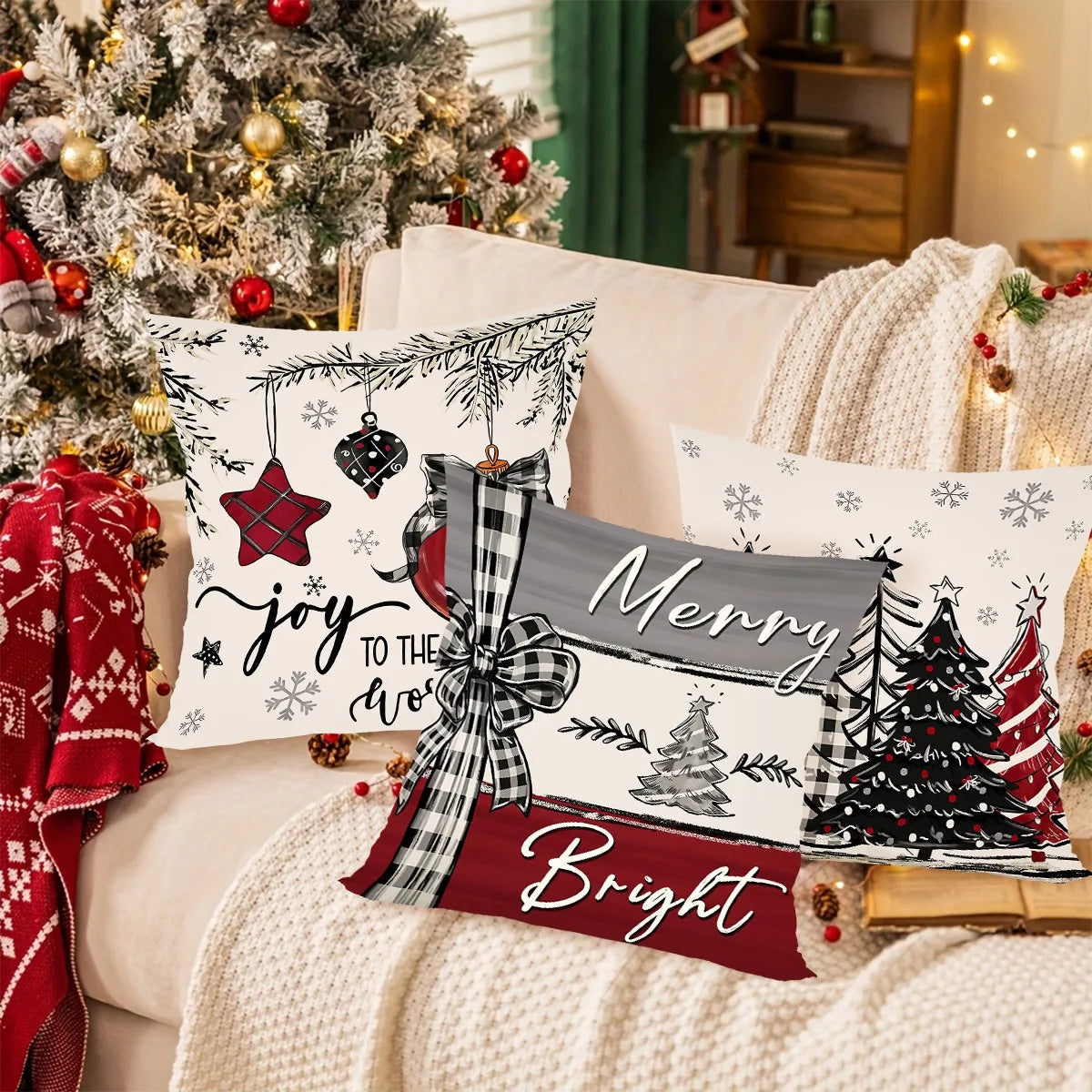 Merry Christmas Decorative Pillow Cover, Festive Throw Pillowcase for Bedroom, Sofa & Living Room, Holiday Cushion Cover for Christmas Home Decor